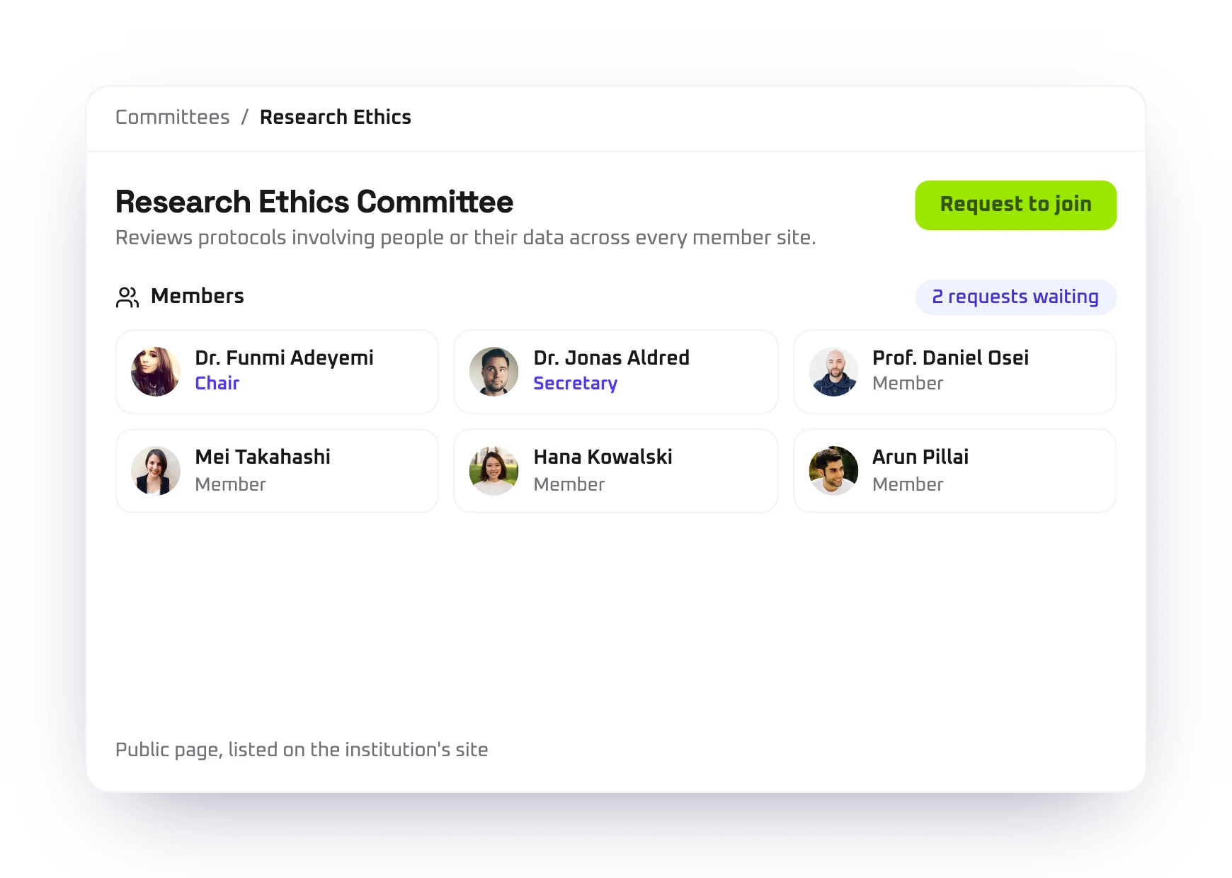 Committees page