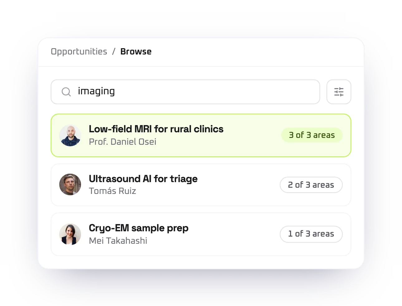 Product screen: Find a project that fits