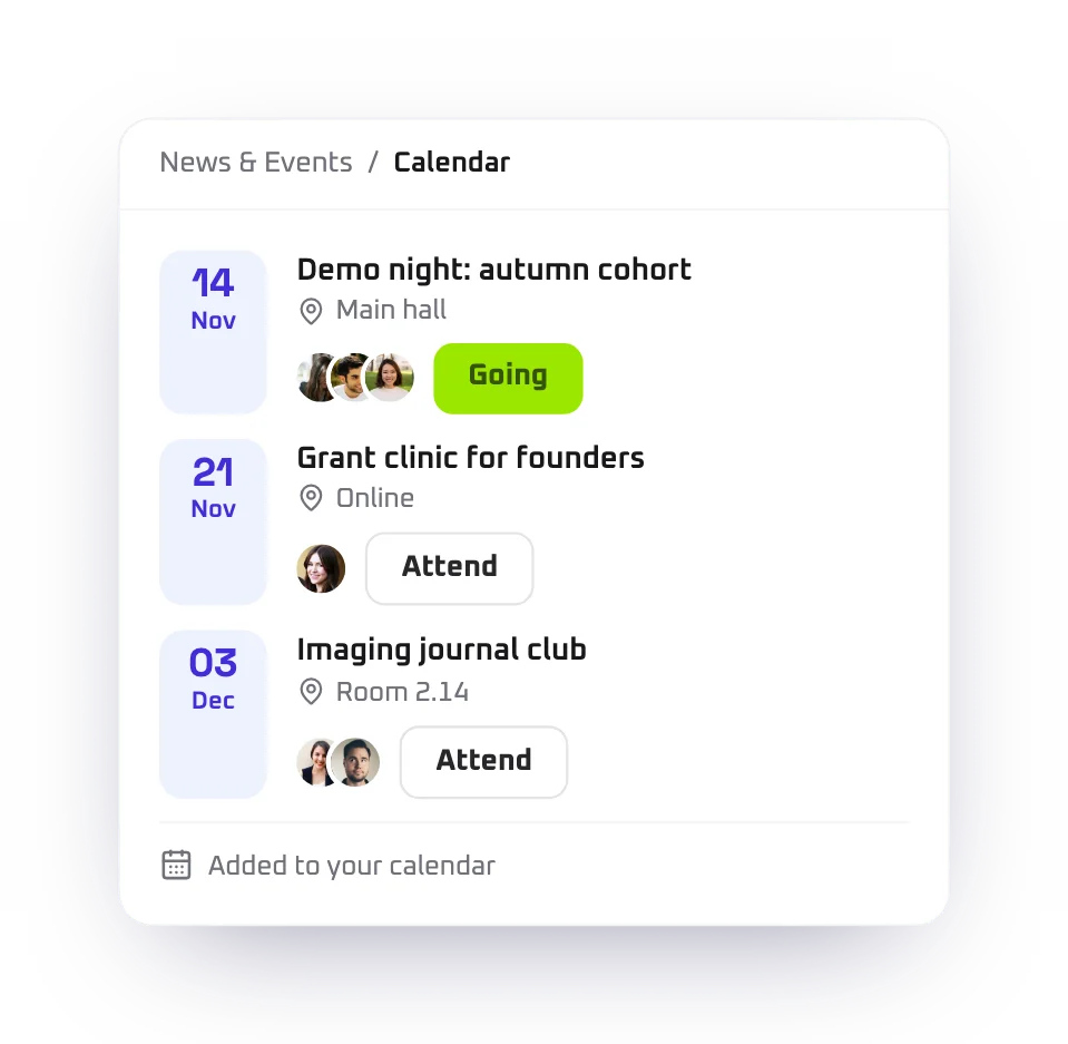 Product screen: Meet at events