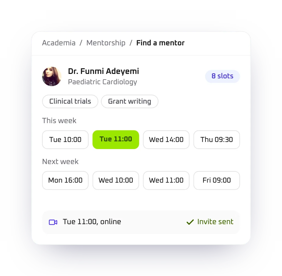 Product screen: Book a mentor