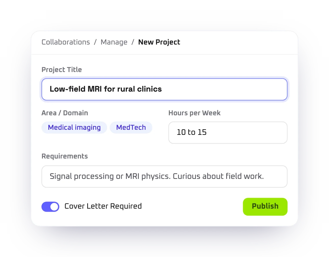 Product screen: Post your project